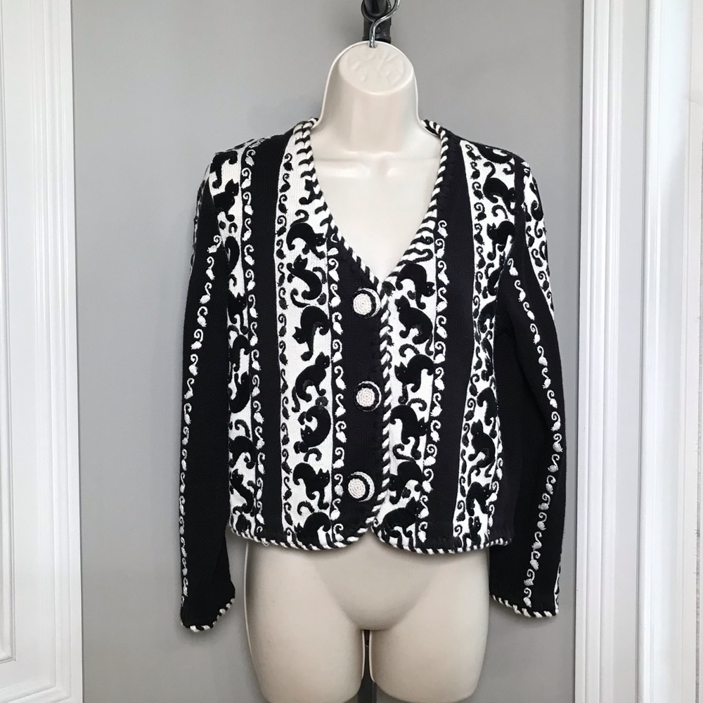 Vintage Michael Simon Black Cat & Mouse Sweater Cardigan ~ Women’s Small